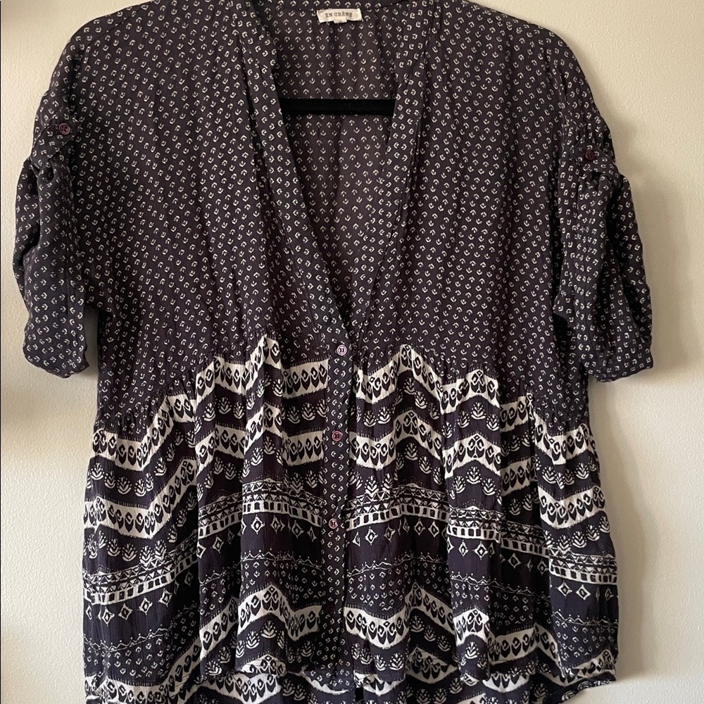 En Créme|Printed high low Blouse|Blue white|Small|EUC - Picture 7 of 12